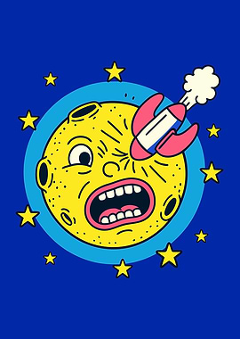 Cartoon Moon Hit by Rocket