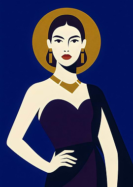 Golden Halo Elegance – Art Deco Woman in Deep Blue