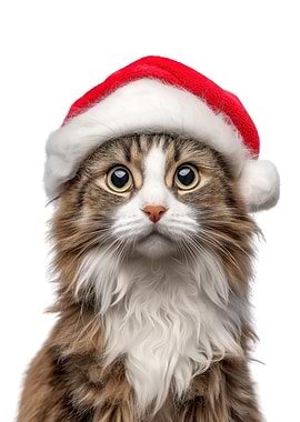 American Curl Cat Wearing Santa Hat Portrait