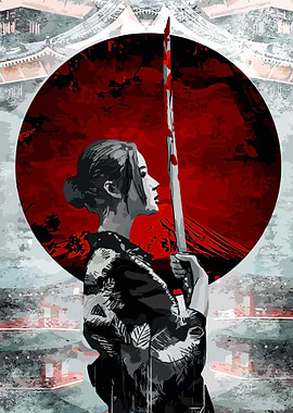 Samurai Woman with Bloody Katana