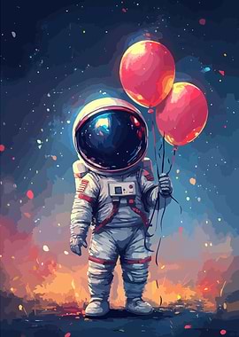 Astronaut with Balloons in Space