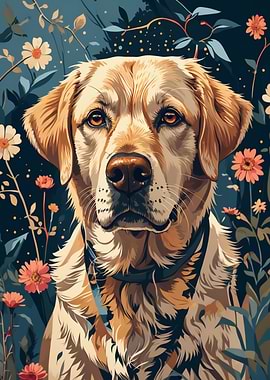 Labrador Retriever Portrait with Flowers
