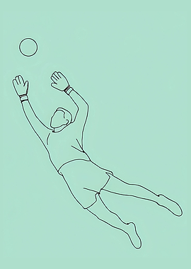 Goalkeeper Diving for Ball Minimalist Line Art