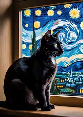 Black Cat and Starry Night