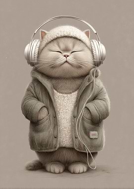 Cat with Headphones and Jacket