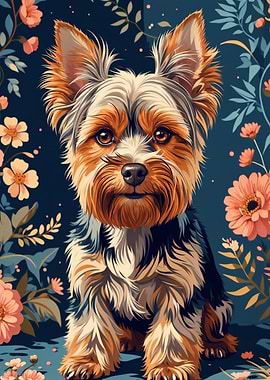 Yorkshire Terrier Portrait with Flowers