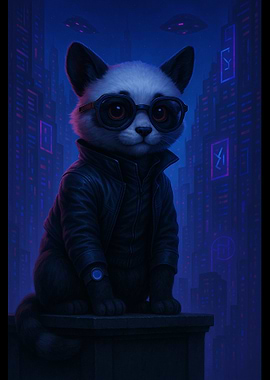 Cyberpunk Cat in Cityscape