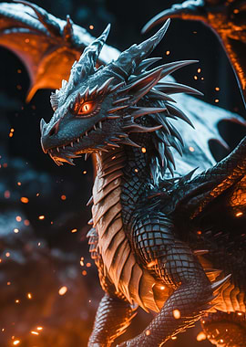 Inferno Sovereign – Obsidian Dragon Amidst Ember Storm