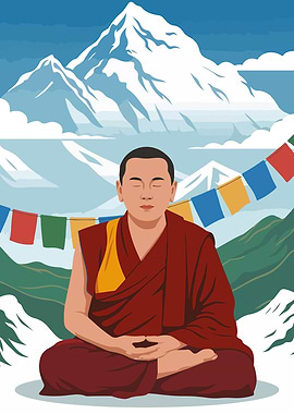 Meditating Monk in Mountain Landscape