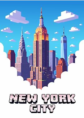 New York City Pixel Art Skyline - Empire State Building