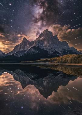 Mountain Reflection Under Starry Night Sky