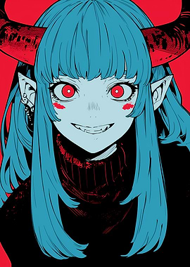 Anime Devil Girl with Red Horns