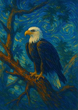 Bald Eagle Perched on Branch Painting