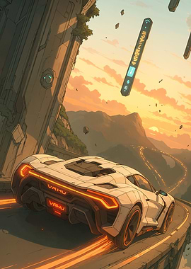 Futuristic Car on Mountain Road