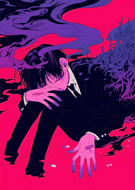 Melancholy Anime Boy with Pills