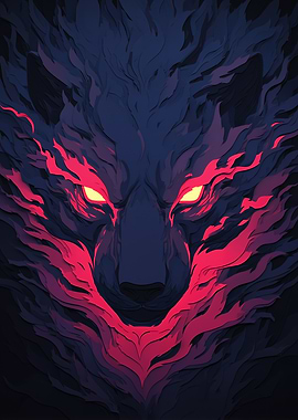 Abstract Wolf with Glowing Eyes