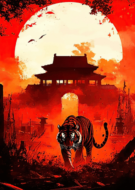 Tiger Red Asian Landscape