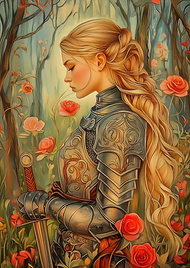 Female Knight in Rose Garden