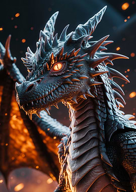 Inferno Sovereign – Obsidian Dragon Amidst Ember Storm