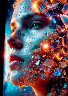 Celestial Woman with Shattered Glass Effect