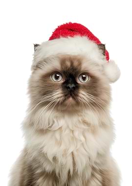 Himalayan Cat with Santa Hat Portrait