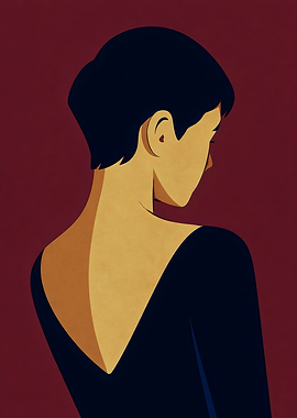 Minimalist Back View – Art Deco Woman with Short Hair