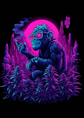 Cool Monkey Smoking in Cyberpunk City