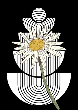 Daisy with Geometric Black and White Shapes
