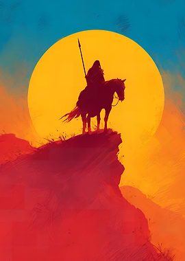 Silhouette of Rider on Horseback at Sunset