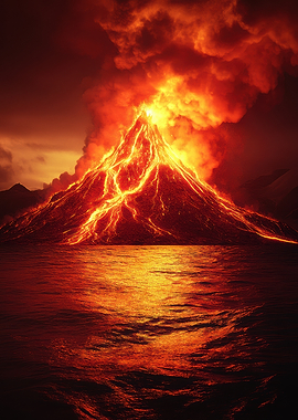 Volcano Eruption Over Water