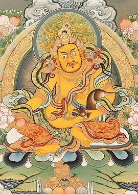 Dzambhala Thangka Painting Wealth Deity Zambala with Money Mouse