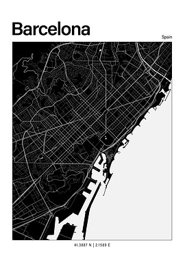 Barcelona Black and White Map