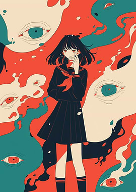 Anime Girl with Surreal Eye Background