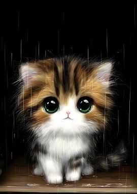 Cute Kitten in the Rain
