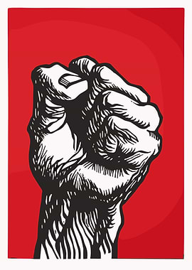 Raised Fist Illustration on Red Background
