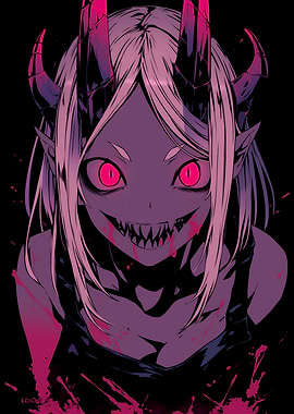 Demon Girl with Horns and Sharp Teeth
