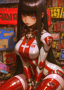 Anime Girl in Sci-Fi Suit Gaming