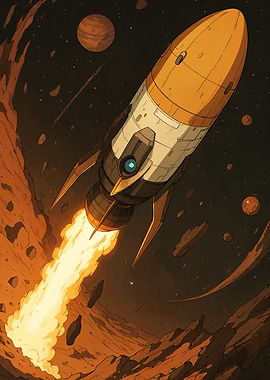 Retro Rocket Launching into Space