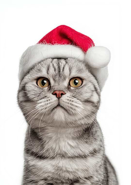 American Shorthair Cat with Santa Hat Portrait