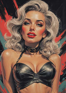 Blonde Pin-Up Leather Bra and Choker