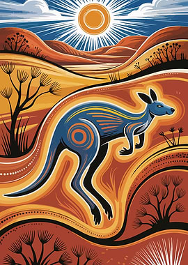 Kangaroo in Australian Outback Illustration