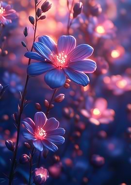 Glowing Blue and Pink Flowers