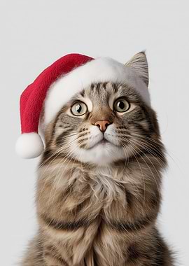 American Bobtail Cat with Santa Hat