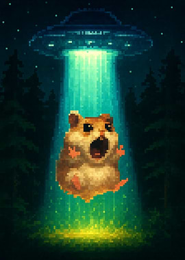 Funny Hamster UFO Pixel Art