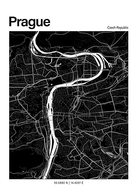 Prague Black and White Map