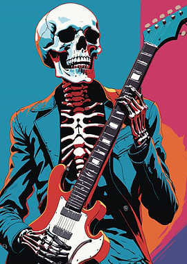 Skeleton Guitarist in Pop Art Style