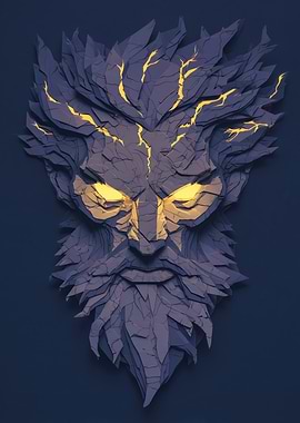 Stone God Face with Glowing Eyes