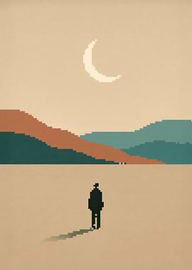 Minimalist Pixel Art Desert Scenery