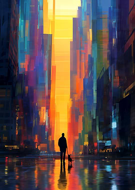 Cityscape Walk with Dog