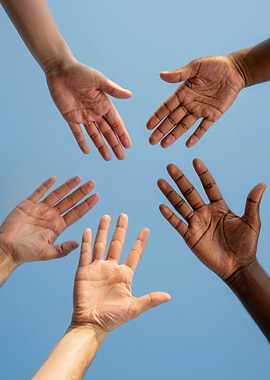 Diverse Hands Reaching Upward